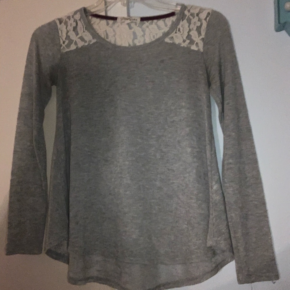 Gray Lace Long-Sleeve